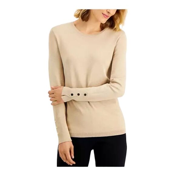 JM Collection Petite Rivet-Detail Sweater Champagne Lurex Gold Sparkle Small NWT - Picture 1 of 10